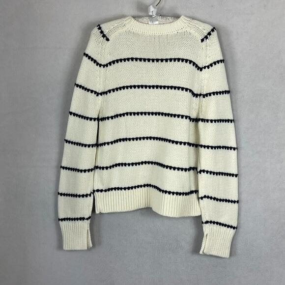 Madewell Sweater Womens Size L Textured Cotton Crewneck Ivory Navy Stripe NWT - Picture 2 of 10